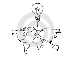 Map of planet Earth and light bulb