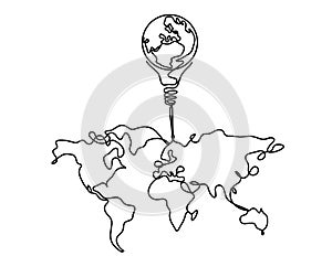 Map of planet Earth and light bulb