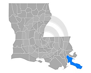 Map of Plaquemines in Louisiana