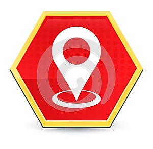 Map point icon abstract red hexagon button bright yellow frame elegant design