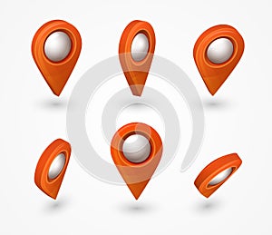 Map pointer 3d pin. Location symbols  set isolated on white background