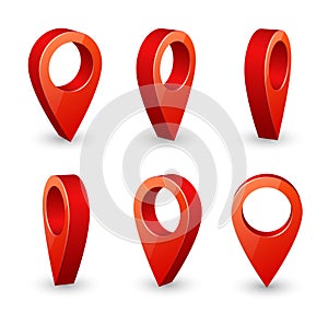 Map pointer 3d pin. Location symbols vector set isolated on white background