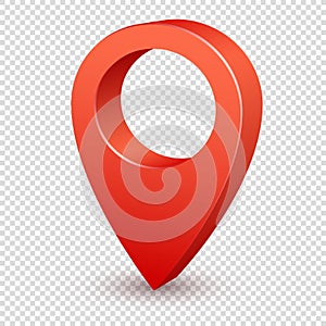 Map pointer 3d pin. Pointer red pin marker for travel place. Location symbol vector isolated on transparent background