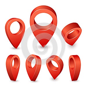 Map pointer 3d pin. Red pin marker for travel place. Location symbols vector set on white background