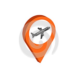 Map Pointer with Airplane symbol. Flat Isometric Icon or Logo.