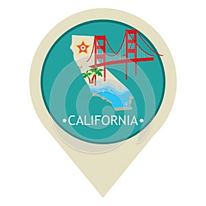 Map pointer with california state. Vector illustration decorative design