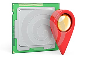 Map pointer with CPU computer processor unit. 3D rendering