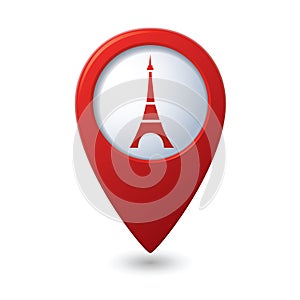Map pointer with Eiffel tower icon