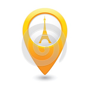 Map pointer with Eiffel tower icon