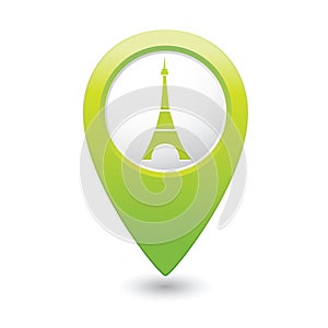 Map pointer with Eiffel tower icon