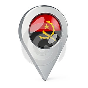 Map pointer with flag of Angola, 3D rendering