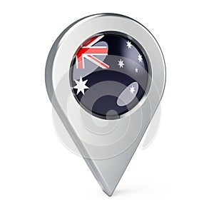 Map pointer with flag of Australia, 3D rendering