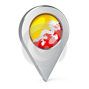 Map pointer with flag of Bhutan, 3D rendering