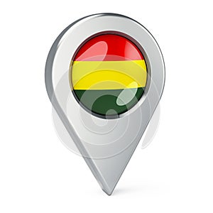 Map pointer with flag of Bolivia, 3D rendering