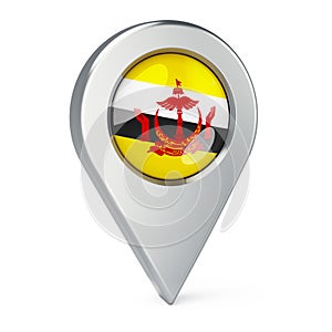 Map pointer with flag of Brunei, 3D rendering