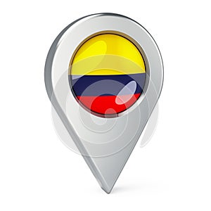 Map pointer with flag of Colombia, 3D rendering