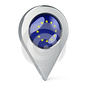 Map pointer with flag of the European Union, 3D rendering