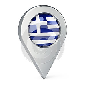 Map pointer with flag of Greece, 3D rendering
