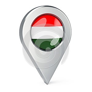 Map pointer with flag of Hungary, 3D rendering