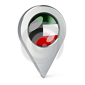 Map pointer with flag of Kuwait, 3D rendering