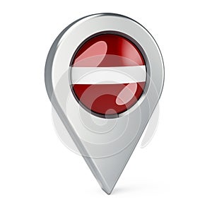 Map pointer with flag of Latvia, 3D rendering