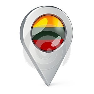 Map pointer with flag of Lithuania, 3D rendering