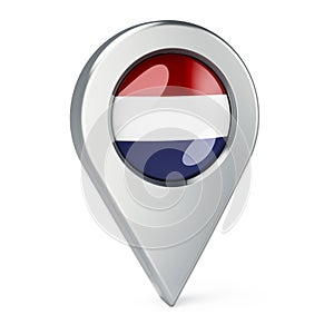 Map pointer with flag of the Netherlands, 3D rendering