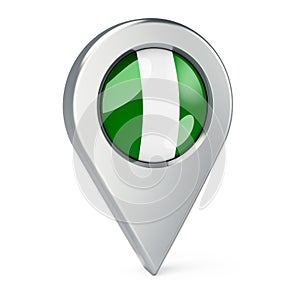 Map pointer with flag of Nigeria, 3D rendering