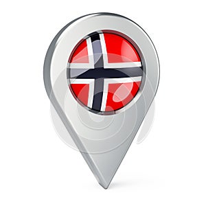 Map pointer with flag of Norway, 3D rendering
