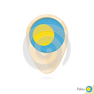 Map pointer with flag of Palau. Orange abstract map icon