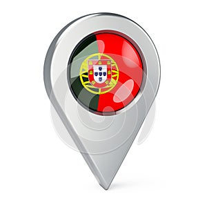Map pointer with flag of Portugal, 3D rendering