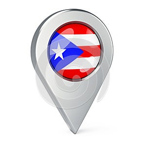Map pointer with flag of Puerto Rico, 3D rendering