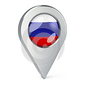 Map pointer with flag of Russia, 3D rendering