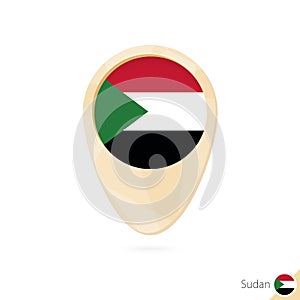 Map pointer with flag of Sudan. Orange abstract map icon