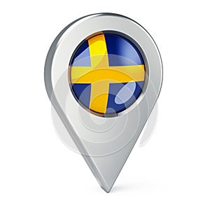 Map pointer with flag of Sweden, 3D rendering