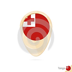 Map pointer with flag of Tonga. Orange abstract map icon