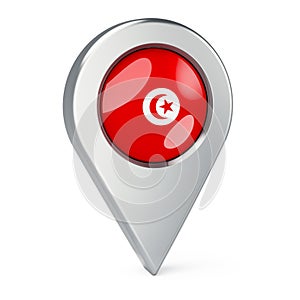 Map pointer with flag of Tunisia, 3D rendering