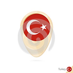 Map pointer with flag of Turkey. Orange abstract map icon