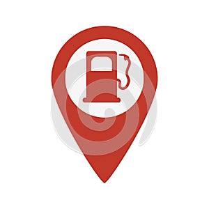Map pointer with gas station icon.