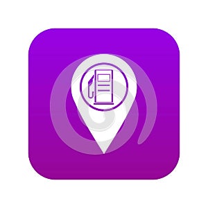 Map pointer with gas station symbol icon digital purple