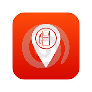 Map pointer with gas station symbol icon digital red