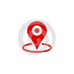 Map pointer, geo pin, location icon in red or geolocation, gps, on isolated white background. EPS 10 vector