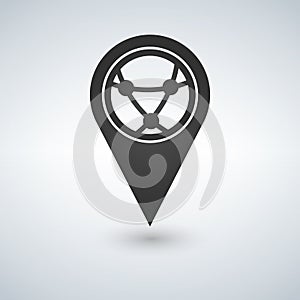 Map pointer with globe, internet connecton, flat icon, illustration. Flat design style.