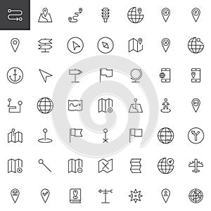 Map pointer, gps marker line icons set