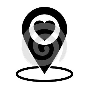 Map pointer with heart icon, icon with heart in gps navigation style. Map pin icon, location pin vector icon.