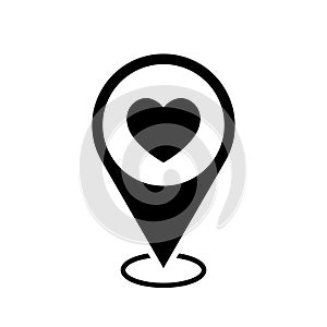 map pointer with heart icon, location pin vector symbol