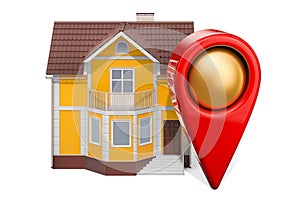 Map pointer with house, 3D rendering