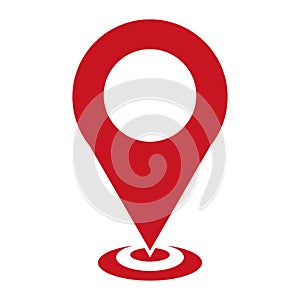 Map pointer icon, GPS location symbol, map pin sign, map icon sign on white background, arrow pin logo, location sign