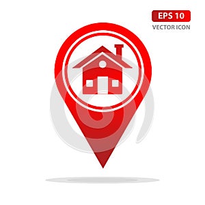 Map pointer icon with home symbol, GPS location sign. Flat design style. vector illustration