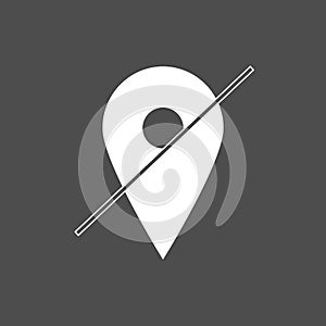 Map pointer icon. Location off. GPS location symbol. Flat design. Grey on white background. Vektor illustration.